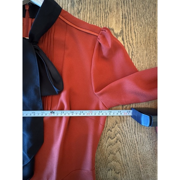 Coach 1941 Red Silk Bow Neck Long Sleeve Midi Dress Size 8 Vintage Style Runway - Picture 9 of 11